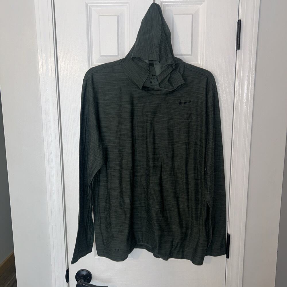 Nike Hoodie Men's L Green Dri Fit Breathe Training Pullover Athletic Light